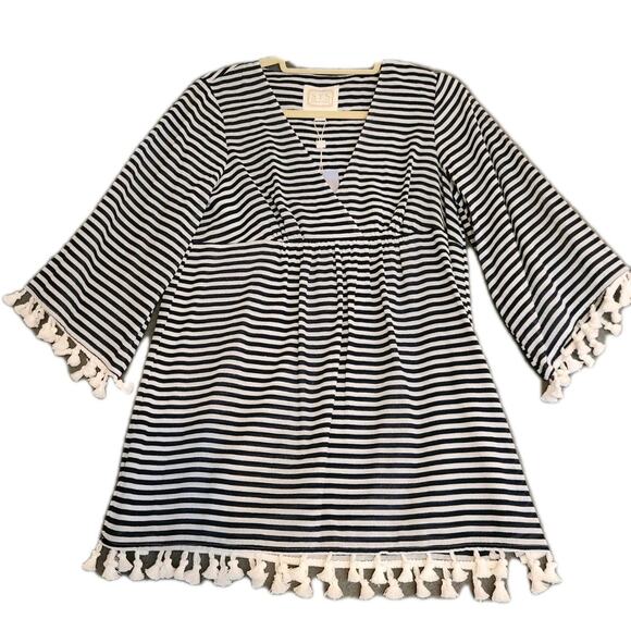 STS Sail to Sable Nautical‎ Blue & White Striped Tunic Tassel 100% Cotton XS NWT - Picture 1 of 11